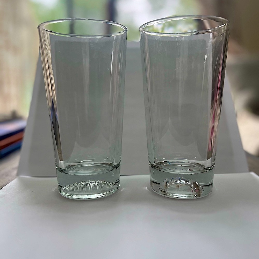 16 oz Clear Glass Tumblers with football/basketball on bottom